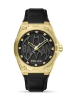 POLICE Men's Batwing Special Edition Genuine Leather Strap Analog Watch, 45mm