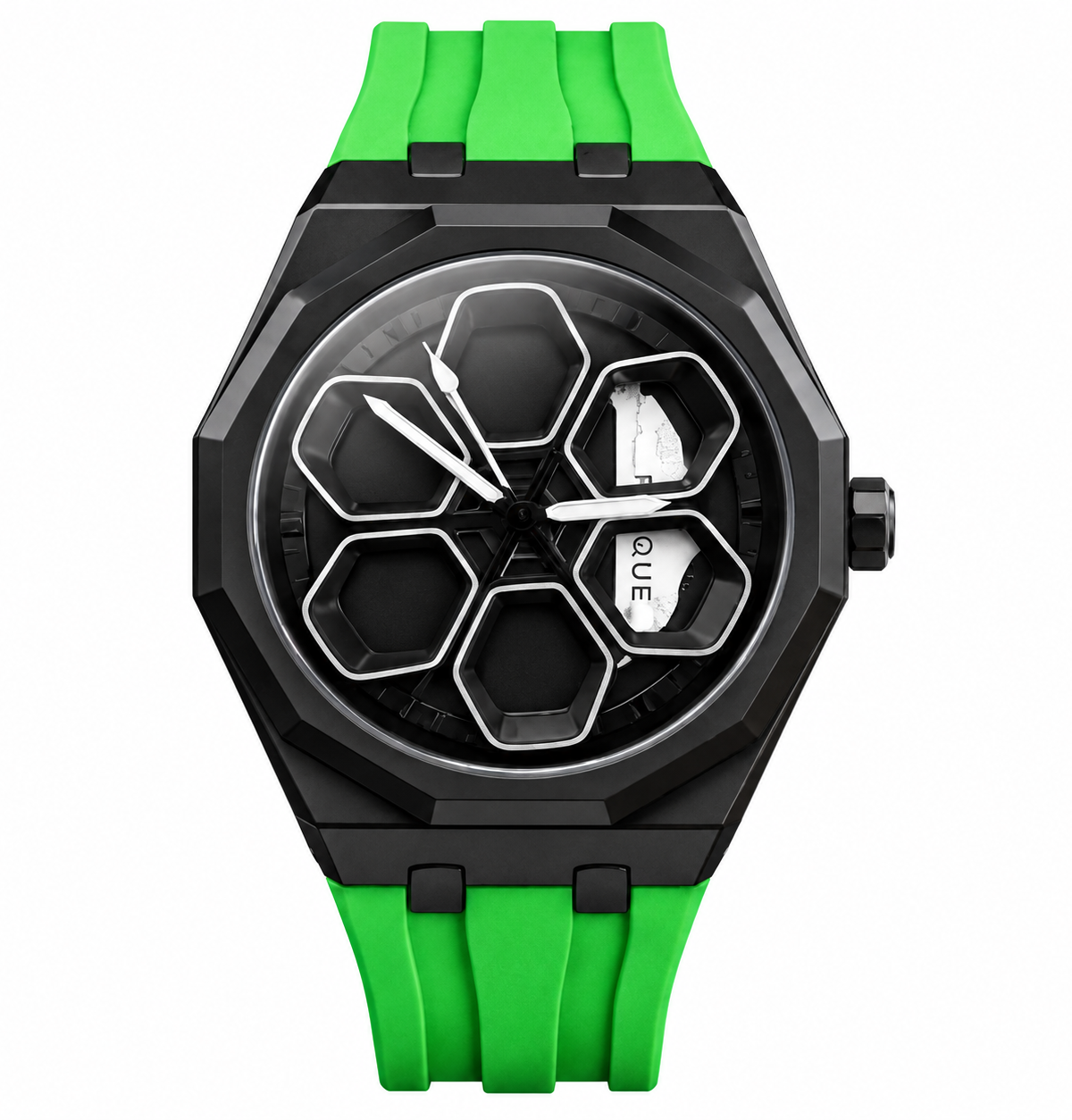 torque series luxury car spinner wheel watch with green strap