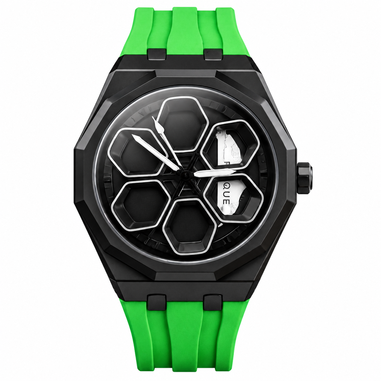 greentorque torque series luxury car spinner wheel watch with green strap