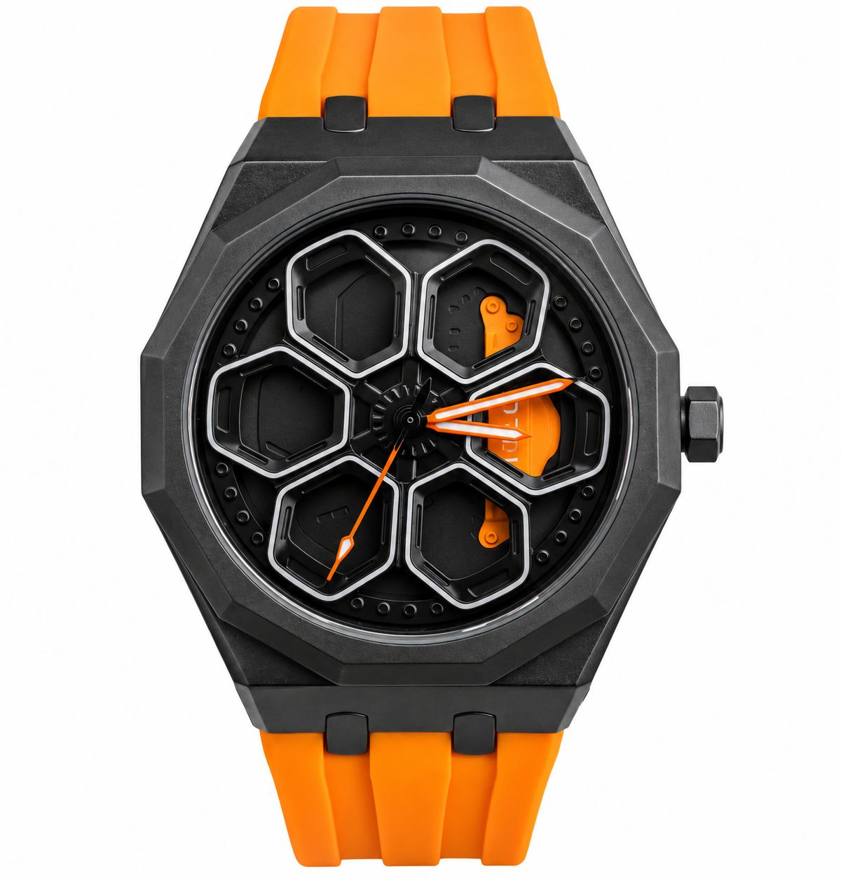 TORQUE SERIES car spinner wheel watch with orange strap