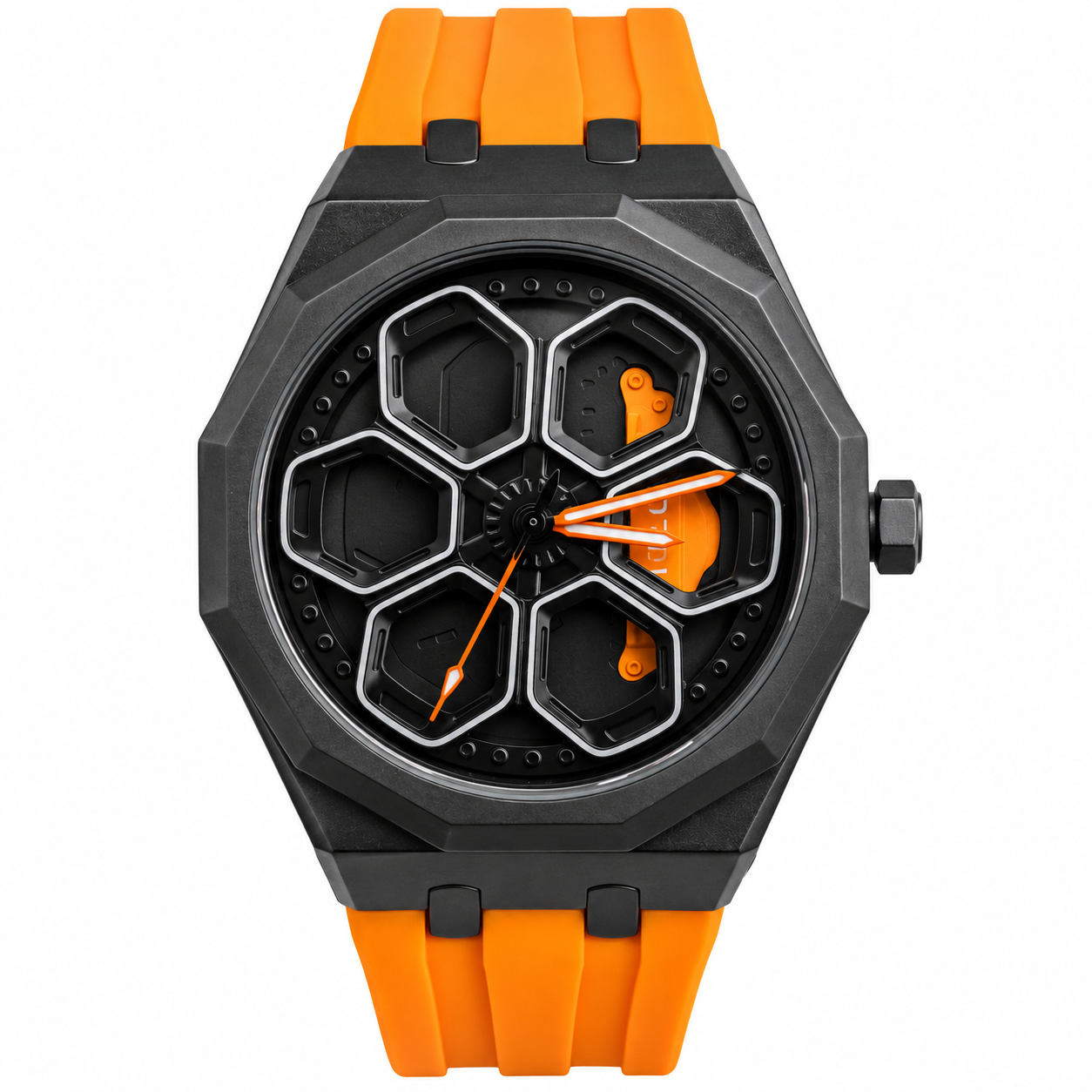 orangetorque TORQUE SERIES car spinner wheel watch with orange strap