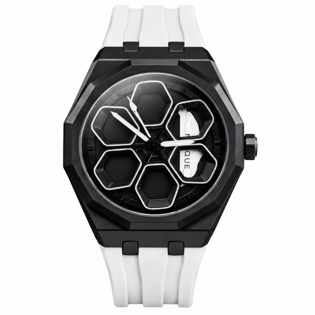 TORQUE SERIES car spinner wheel watch with white strap